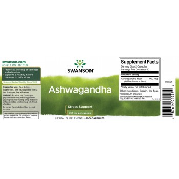 Ashwagandha (100kaps/50päeva) Swanson USA