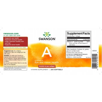 A -Vitamiin (Beta Carotene) (250kaps/250päeva) Swanson USA