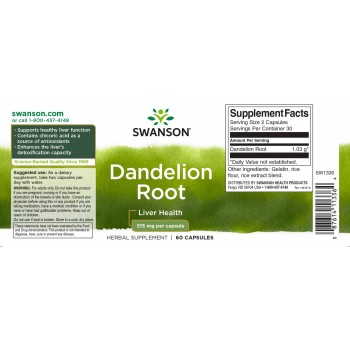 VÕILILLE JUUR / DANDELION ROOT (60kaps/30serv) Swanson USA