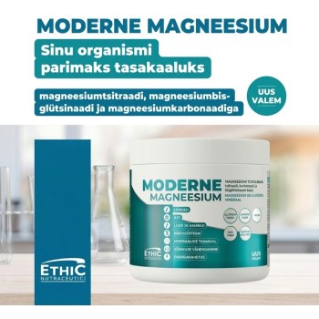 Magneesium pulber  BISGLÜTSINAAT / KARBONAAT / TSITRAAT (300g/140serv) Ethic EU
