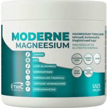 Magneesium pulber  BISGLÜTSINAAT / KARBONAAT / TSITRAAT (300g/140serv) Ethic EU